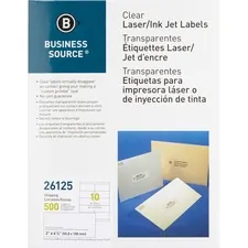 Business Source BSN 26125 — Business Source Clear Shipping Labels - 2 x 4 1/4 Length - Permanent Adhesive - Rectangle - Laser - Clear - 10 / Sheet - 500 / Pack