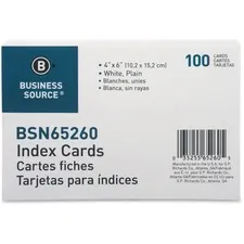 Business Source BSN 65260 — Business Source Plain Index Cards - 6 Width x 4 Length - 100 / Pack