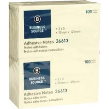 Business Source BSN 36613 — Business Source Yellow Repositionable Adhesive Notes - 3 x 5 - Rectangle - Yellow - Repositionable, Solvent-free Adhesive - 12 / Pack