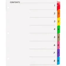 Business Source BSN 21901 — Business Source Table of Content Quick Index Dividers - Printed Tab(s) - Digit - 1-8 - 8 Tab(s)/Set - 8.5 Divider Width x 11 Divider Length - 3 Hole Punched - Multicolor Divider - Multicolor Mylar Tab(s) - 8 / Set