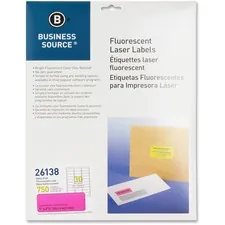 Business Source BSN 26138 — Business Source 1 Fluorescent Laser Labels - 1 x 2 5/8 Length - Permanent Adhesive - Rectangle - Laser - Neon Pink - 30 / Sheet - 750 / Pack