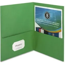 Business Source BSN 78493 — Business Source Letter Recycled Pocket Folder - 8 1/2 x 11 - 125 Sheet Capacity - 2 Inside Front & Back Pocket(s) - Paper - Green - 35% Recycled - 25 / Box