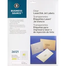 Business Source BSN 26121 — Business Source Clear Return Address Laser Labels - 1/2 Height x 1 3/4 Width - Permanent Adhesive - Rectangle - Laser - Clear - 80 / Sheet - 2000 / Pack