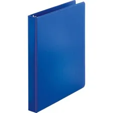 Business Source BSN 09975 — Business Source Basic Round-ring Binder - 1 Binder Capacity - Letter - 8 1/2 x 11 Sheet Size - 3 x Round Ring Fastener(s) - Inside Front & Back Pocket(s) - Vinyl - Dark Blue - 12.80 oz - Exposed Rivet, Non Locking Mechanism, Open and Closed Triggers - 1 Each
