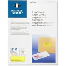 Business Source BSN 26140 — Business Source 1 Fluorescent Laser Labels - 1 x 2 5/8 Length - Permanent Adhesive - Rectangle - Laser - Neon Yellow - 30 / Sheet - 750 / Pack