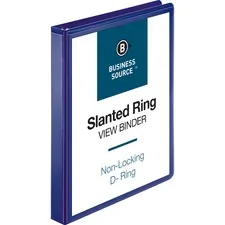 Business Source BSN 28452 — Business Source D-Ring View Binder - 1 Binder Capacity - Slant D-Ring Fastener(s) - Internal Pocket(s) - Navy - Clear Overlay, Labeling Area, Lay Flat, Pocket - 1 Each