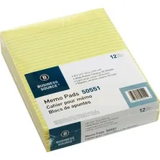 Business Source BSN 50551 — Business Source Glued Top Ruled Memo Pads - Letter - 50 Sheets - Glue - 16 lb Basis Weight - 8 1/2 x 11 - Canary Paper - 12 / Dozen
