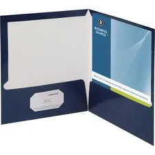 Business Source BSN 44430 — Business Source Letter Pocket Folder - 8 1/2 x 11 - 100 Sheet Capacity - 2 Internal Pocket(s) - Card Paper - Navy - 25 / Box