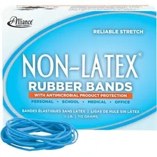 ALLIANCE RUBBER ALL 42199 — Alliance Rubber 42199 Non-Latex Rubber Bands with Antimicrobial Protection - Size #19 - 1/4 lb. box contains approx. 360 bands - 3 1/2 x 1/16 - Cyan blue
