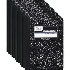 ACCO Brands MEA 09910CT — Mead Marble Composition Book - 100 Sheets - Stitched - 7 1/2 x 9 3/4 - Assorted Paper - Black Marble Cover - 12 / Carton