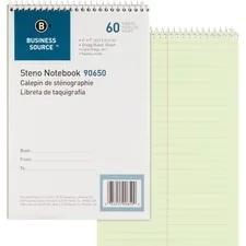 Business Source BSN 90650 — Business Source Steno Notebook - 60 Sheets - Coilock - Gregg Ruled - 6 x 9 - Green Tint Paper - Stiff-back - 1 Each