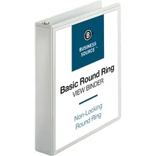 Business Source BSN 09955 — Business Source Round-ring View Binder - 1 1/2 Binder Capacity - Letter - 8 1/2 x 11 Sheet Size - 350 Sheet Capacity - Round Ring Fastener(s) - 2 Internal Pocket(s) - Polypropylene - White - Wrinkle-free, Gap-free Ring, Clear Overlay, Non Locking Mechanism - 1 Each