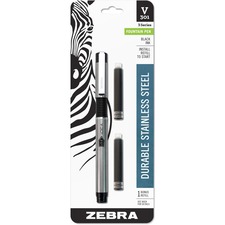 Zebra ZEB 48111 - Zebra Pen V-301 Stainless Steel Fountain Pens - Medium Pen P