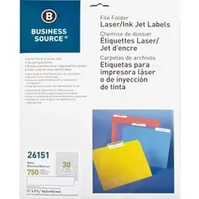 Business Source BSN 26151 — Business Source Laser/Inkjet Permanent File Folder Labels - 43/64 x 3 7/16 Length - Permanent Adhesive - Rectangle - Laser, Inkjet - White - 30 / Sheet - 750 / Pack