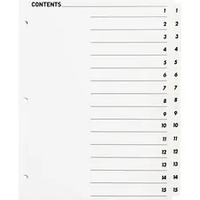Business Source BSN 05857 — Business Source Table of Content Quick Index Dividers - Printed Tab(s) - Digit - 1-15 - 15 Tab(s)/Set - 8.5 Divider Width x 11 Divider Length - 3 Hole Punched - White Divider - White Mylar Tab(s) - 15 / Set