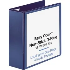 Business Source BSN 26977 — Business Source Easy Open Nonstick D-Ring View Binder - 4 Binder Capacity - Letter - 8 1/2 x 11 Sheet Size - D-Ring Fastener(s) - 4 Pocket(s) - Polypropylene - Navy - Non-stick - 1 Each