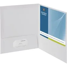 Business Source BSN 44424 — Business Source Letter Pocket Folder - 8 1/2 x 11 - 100 Sheet Capacity - 2 Internal Pocket(s) - White - 25 / Box