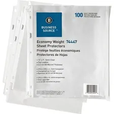 Business Source BSN 74447 — Business Source Economy Weight Sheet Protectors - 11 Height x 9 Width - 2 mil Thickness - For Letter 8 1/2 x 11 Sheet - Ring Binder - Rectangular - Semi Clear - Polypropylene - 100 / Pack
