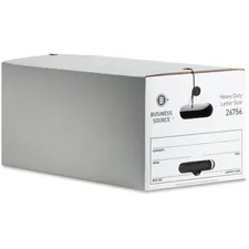 Business Source BSN 26756 — Business Source Heavy Duty Letter Size Storage Box - External Dimensions: 12 Width x 24 Depth x 10Height - Media Size Supported: Letter - String/Button Tie Closure - Medium Duty - Stackable - White - For File - Recycled - 12 / Carton