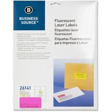 Business Source BSN 26141 — Business Source 2 Fluorescent Color Laser Labels - 2 x 4 Length - Permanent Adhesive - Rectangle - Laser - Neon Pink - 10 / Sheet - 250 / Pack