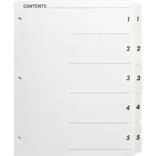 Business Source BSN 05852 — Business Source Table of Content Quick Index Dividers - Printed Tab(s) - Digit - 1-5 - 5 Tab(s)/Set - 8.5 Divider Width x 11 Divider Length - 3 Hole Punched - White Divider - White Mylar Tab(s) - 5 / Set