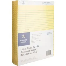 Business Source BSN 63105 — Business Source Micro-Perforated Legal Ruled Pads - 50 Sheets - 0.34 Ruled - 16 lb Basis Weight - 8 1/2 x 11 3/4 - Canary Paper - Micro Perforated, Easy Tear, Sturdy Back - 12 / Dozen