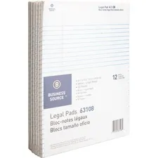 Business Source BSN 63108 — Business Source Micro-Perforated Legal Ruled Pads - 50 Sheets - 0.34 Ruled - 16 lb Basis Weight - 8 1/2 x 11 3/4 - White Paper - Micro Perforated, Easy Tear, Sturdy Back - 12 / Dozen