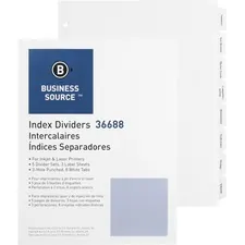 Business Source BSN 36688 — Business Source Punched Tabbed Laser Index Dividers - 8 Blank Tab(s) - 8.5 Divider Width x 11 Divider Length - Letter - 3 Hole Punched - White Paper Divider - White Tab(s) - 5 / Pack