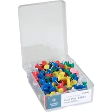 Business Source BSN 81001 — Business Source 1/2 Head Push Pins - 0.50 Head - 100 / Box - Assorted - Steel