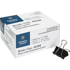 Business Source BSN 65368 — Business Source Medium 36-count Binder Clips - Medium - for Paper, Project, Document - 36 / Pack - Black - Steel, Zinc