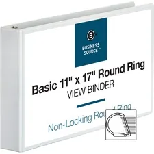 Business Source BSN 45101 — Business Source Tabloid-size Round Ring Reference Binder - 2 Binder Capacity - Tabloid - 11 x 17 Sheet Size - Round Ring Fastener(s) - White - Recycled - Durable, Clear Overlay - 1 Each