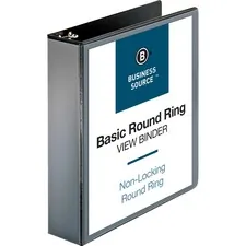 Business Source BSN 09956 — Business Source Round-ring View Binder - 2 Binder Capacity - Letter - 8 1/2 x 11 Sheet Size - 475 Sheet Capacity - Round Ring Fastener(s) - 2 Internal Pocket(s) - Polypropylene - Black - Wrinkle-free, Gap-free Ring, Clear Overlay, Non Locking Mechanism - 1 Each