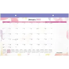 ACCO Brands AAG SK91705 — At-A-Glance Watercolors Monthly Desk Pad - Julian Dates - Monthly - 1 Year - January 2022 till December 2022 - 1 Month Single Page Layout - 1.75 x 2 Block - Headband - Desk Pad - Clear, Blue - Poly - 10.9 Height x 17.8 Width - Notepad, Reference Calendar, Perforated, Appointment Schedule - 1 Each