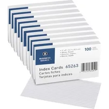 Business Source BSN 65263BX — Business Source Ruled White Index Cards - Front Ruling Surface - Ruled - 72 lb Basis Weight - 5 x 8 - White Paper - 500 / Box