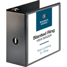 Business Source BSN 28451 — Business Source Basic D-Ring View Binders - 5 Binder Capacity - Letter - 8 1/2 x 11 Sheet Size - D-Ring Fastener(s) - Polypropylene - Black - Clear Overlay - 1 Each
