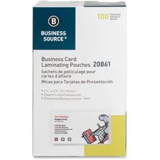 Business Source BSN 20861 — Business Source 5 mil Business Card Laminating Pouches - Laminating Pouch/Sheet Size: 2.25 Width x 3.75 Length x 5 mil Thickness - for Business Card - Pre-trimmed, Moisture Resistant, Fade Resistant - Clear - 100 / Box