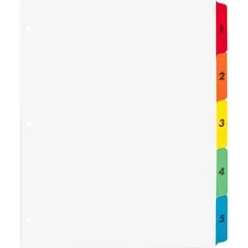 Business Source BSN 21900 — Business Source Table of Content Quick Index Dividers - Printed Tab(s) - Digit - 1-5 - 5 Tab(s)/Set - 8.5 Divider Width x 11 Divider Length - 3 Hole Punched - Multicolor Mylar Divider - Multicolor Mylar Tab(s) - 5 / Set