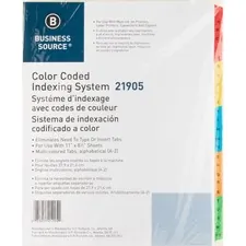 Business Source BSN 21905 — Business Source A-Z Tab Table of Contents Index Dividers - Printed Tab(s) - Character - A-Z - 25 Tab(s)/Set - 8.5 Divider Width x 11 Divider Length - Letter - 3 Hole Punched - White Mylar Divider - White Mylar Tab(s) - 25 / Set