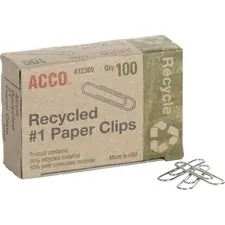 ACCO Brands ACC 72365PK — Acco Recycled Paper Clips - No. 1 - 10 Sheet Capacity - Durable, Reusable - 1000 / Pack - Silver - Metal