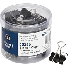 Business Source BSN 65366 — Business Source Small Binder Clips - Small - for Paper, Project, Document - 40 / Pack - Black - Steel, Zinc