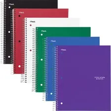 ACCO Brands MEA 73930 — Mead Five Star Subject Spiral Notebook - 3 Subject(s) - 150 Sheets - 300 Pages - Wire Bound - 3 Hole(s) - 11 x 8 1/2 - Assorted Cover - Plastic, Paperboard Cover - Water Resistant, Bleed Resistant, Perforated, Spiral Lock, Storage Pocket, Dual-pocket Divider, Durable - 6 / Pack