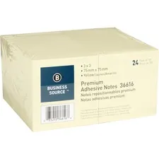 Business Source BSN 36616 — Business Source Yellow Repostionable Adhesive Notes - 3 x 3 - Square - Yellow - Repositionable, Solvent-free Adhesive - 24 / Pack