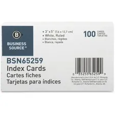 Business Source BSN 65259 — Business Source Ruled White Index Cards - 5 Width x 3 Length - 100 / Pack