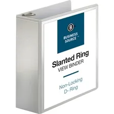Business Source BSN 28444 — Business Source Basic D-Ring White View Binders - 4 Binder Capacity - Letter - 8 1/2 x 11 Sheet Size - D-Ring Fastener(s) - Polypropylene - White - 1.75 lb - Clear Overlay - 1 Each