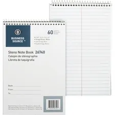 Business Source BSN 26740 — Business Source Steno Notebook - 60 Sheets - Wire Bound - Gregg Ruled - 15 lb Basis Weight - 6 x 9 - White Paper - Stiff-back - 1 Each