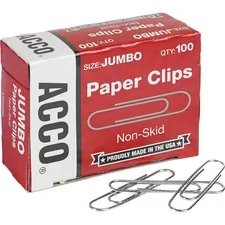 ACCO Brands ACC 72585 — Acco Economy Jumbo Non-Skid Paper Clips - Jumbo - No. 1 - 20 Sheet Capacity - Non-skid, Galvanized, Corrosion Resistant - Silver - Metal, Zinc Plated