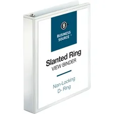 Business Source BSN 28441 — Business Source Basic D-Ring White View Binders - 1 1/2 Binder Capacity - Letter - 8 1/2 x 11 Sheet Size - D-Ring Fastener(s) - Polypropylene - White - 1.12 lb - Clear Overlay - 1 Each
