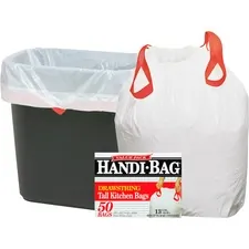 AEP Industries WBI HAB6DK50NCT — Webster Handi-Bag Drawstring Tall Kitchen Bags - 13 gal - 24 Width x 27 Length x 0.69 mil (18 Micron) Thickness - White - Resin - 300/Carton - 50 Per Box - Kitchen