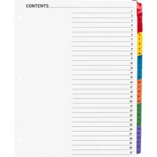 Business Source BSN 21907 — Business Source Table of Content Quick Index Dividers - Printed Tab(s) - Digit - 1-31 - 31 Tab(s)/Set - 8.5 Divider Width x 11 Divider Length - 3 Hole Punched - Multicolor Divider - Multicolor Mylar Tab(s) - 31 / Set