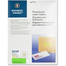 Business Source BSN 26139 — Business Source 1 Fluorescent Laser Labels - 1 x 2 5/8 Length - Permanent Adhesive - Rectangle - Laser - Neon Green - 30 / Sheet - 750 / Pack